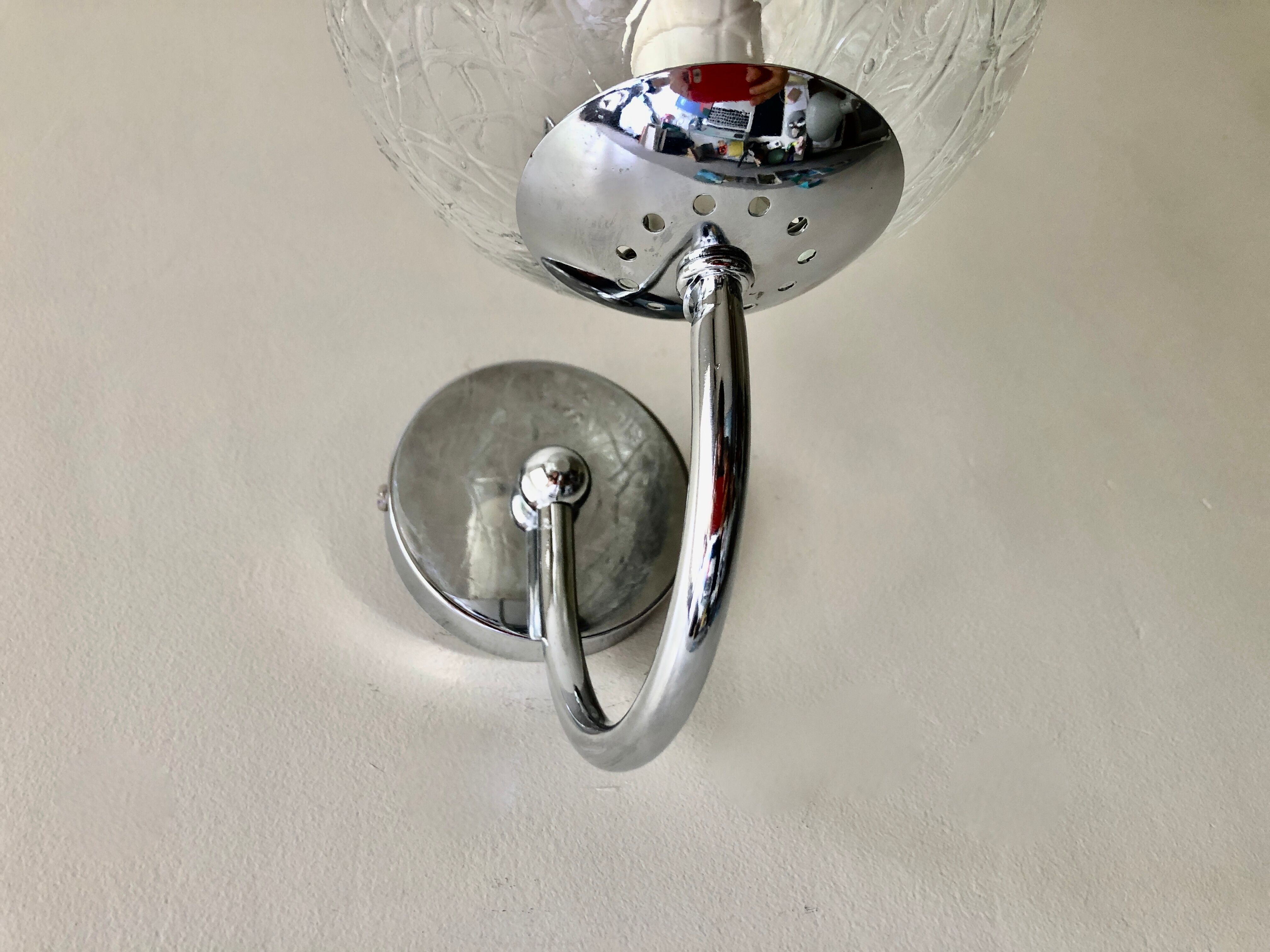Wall lamp glass globe and chrome 1970