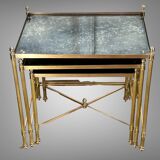 Nest of table from “maison bagués 1970” in gilt bronze and glass tops
