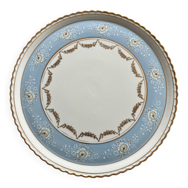 Plat à gâteau bleu pastel en porcelaine d'art