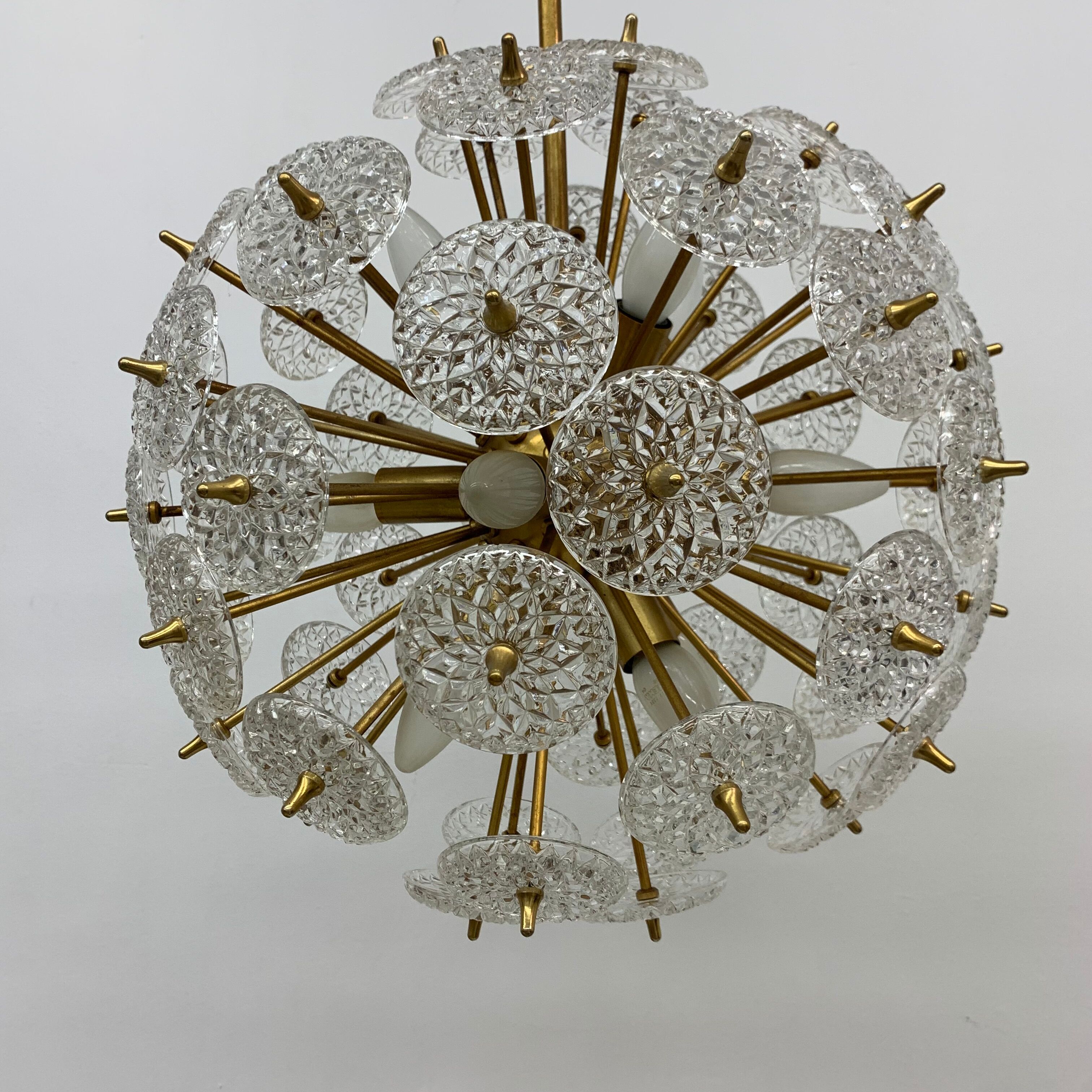 Val Saint Lambert crystal sputnik gold chandelier , 1960’s