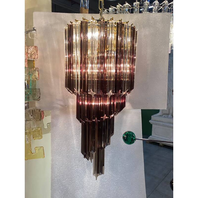 Smoked and Clear "Quadriedro" Cascade Chandelier Murano Glass