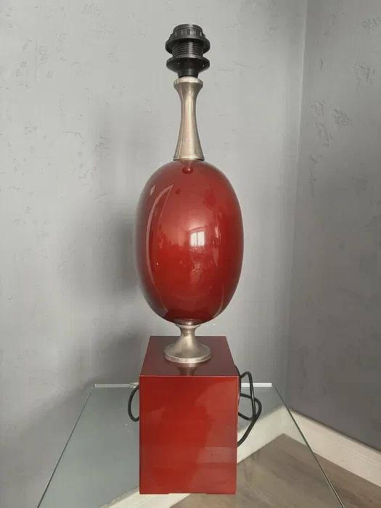 Lamp by Philippe Barbier Vintage 1970s France Burgundy Color