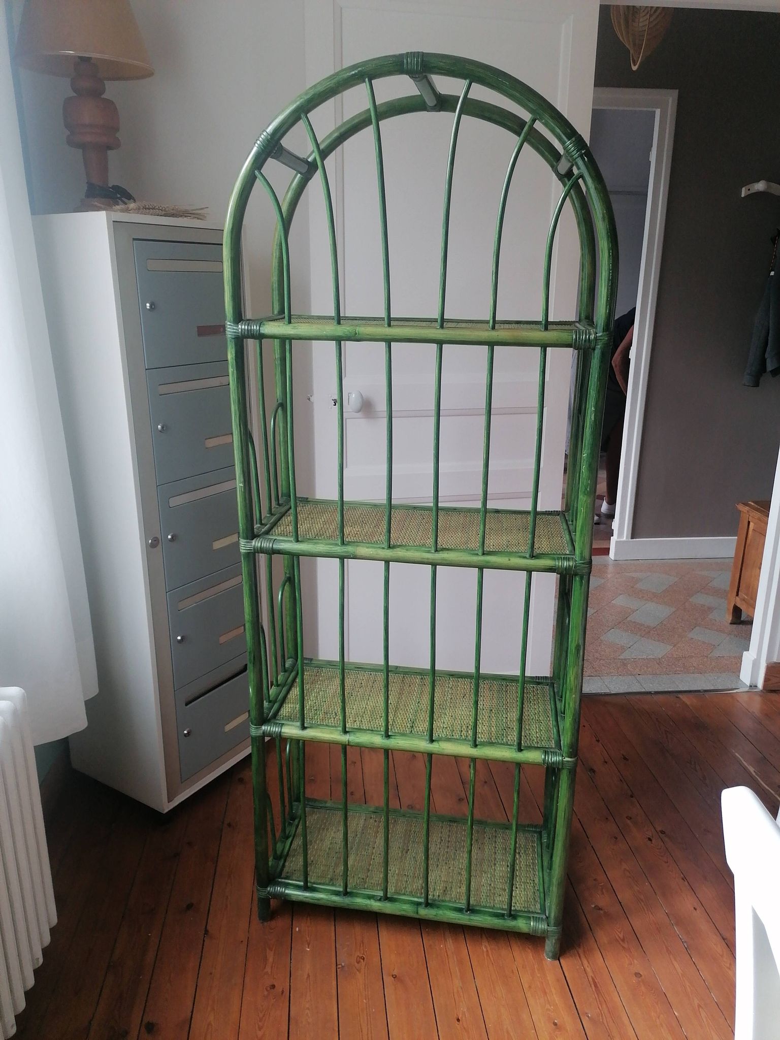 Étagère bambou /rotin verte