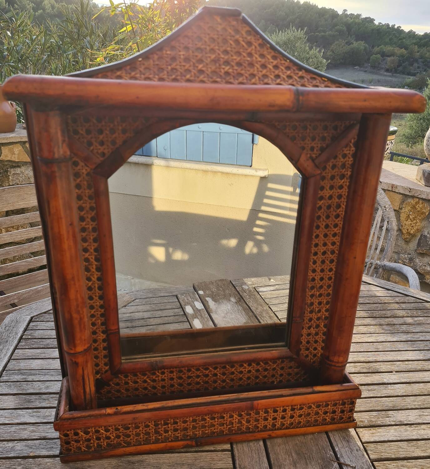 Vintage bamboo and cane mirror