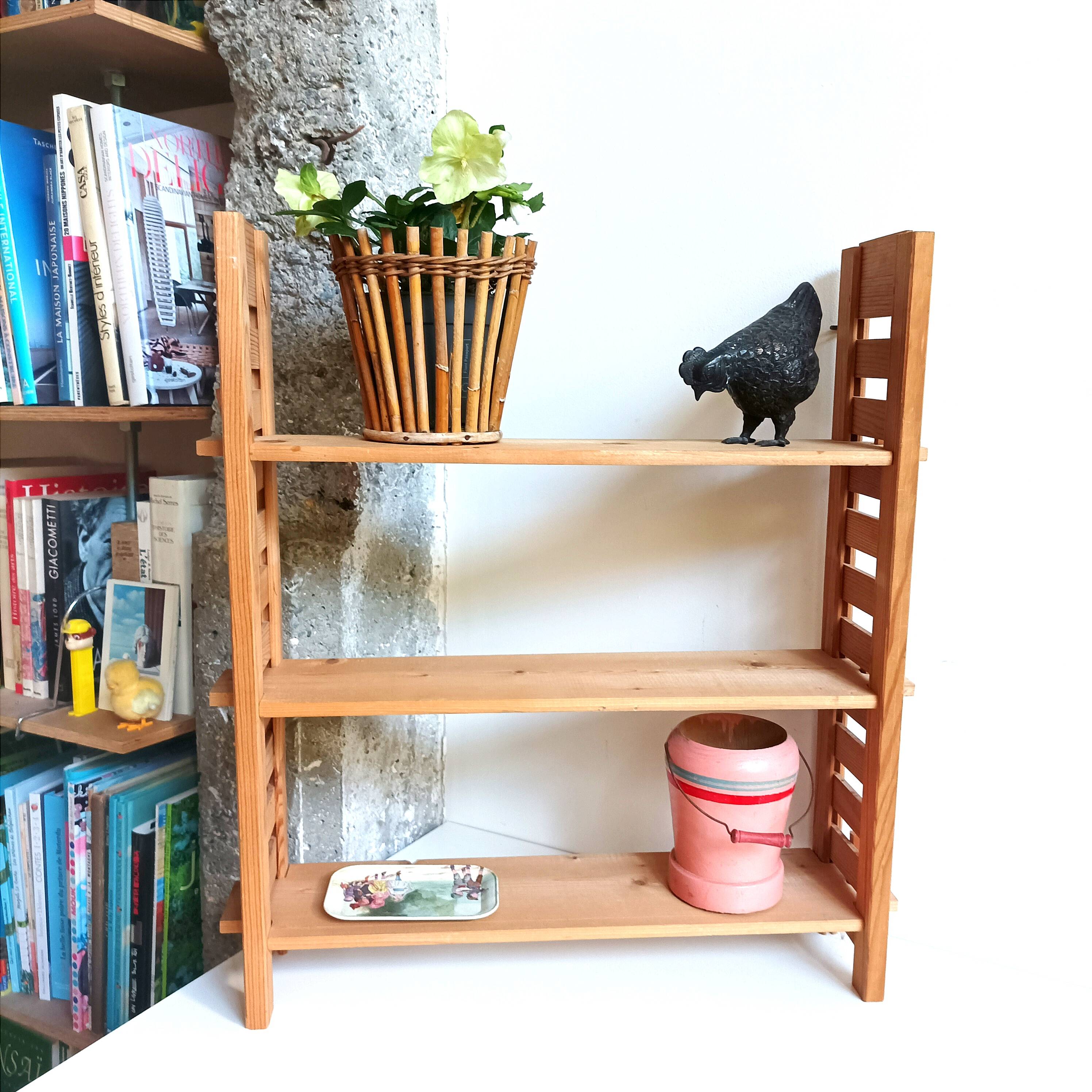 Vintage brutalist solid wood shelf