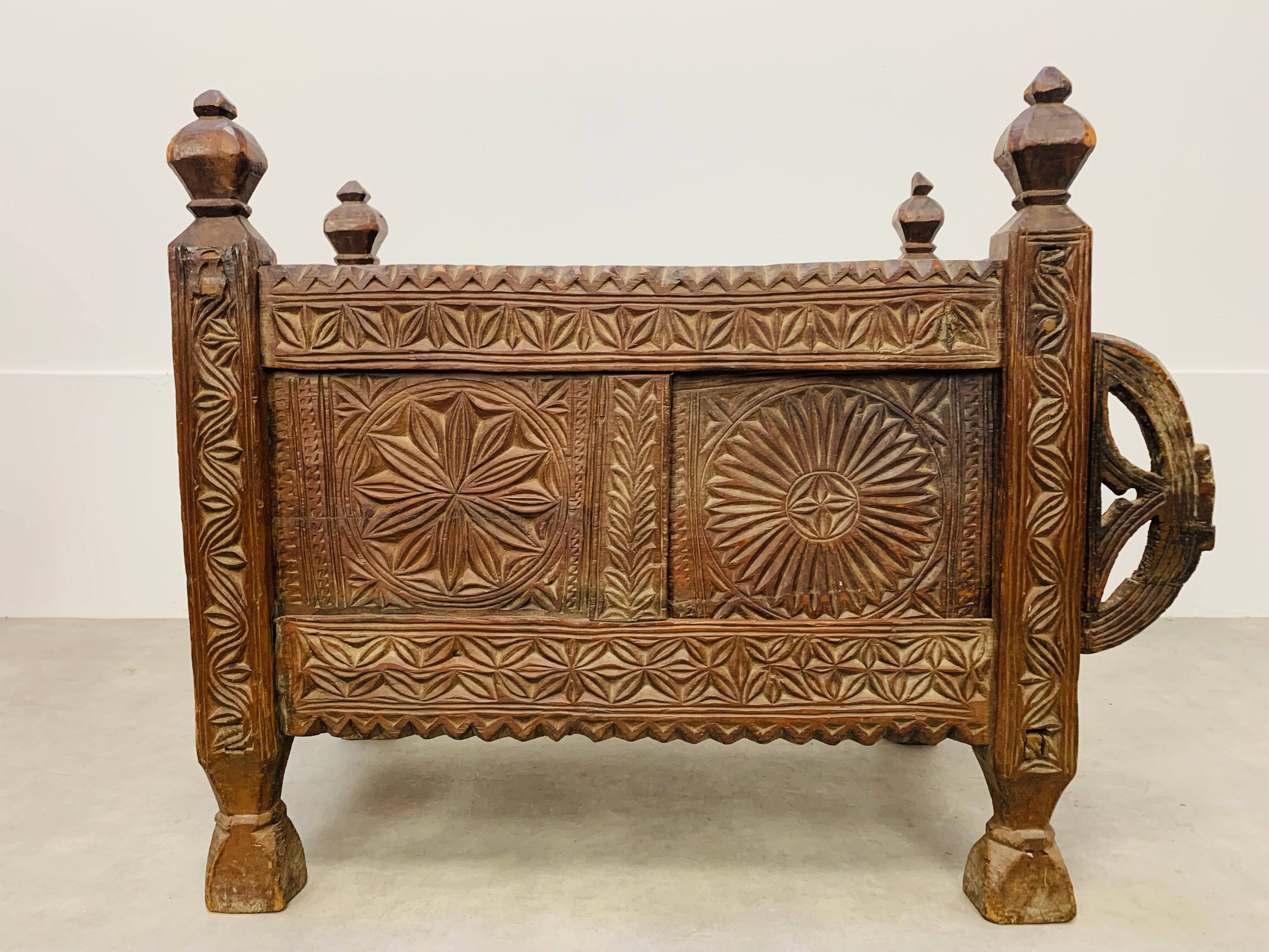 Old oriental wedding chest solid wood primitive design