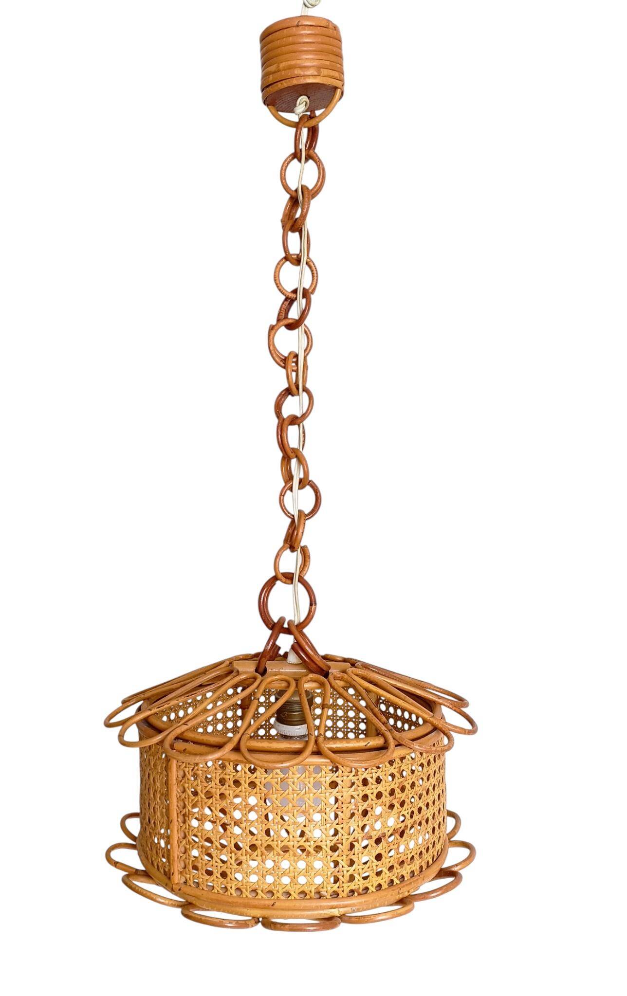 Handcrafted Bamboo and Rattan Pendant Lamp, Spanish Modernist, 1960s