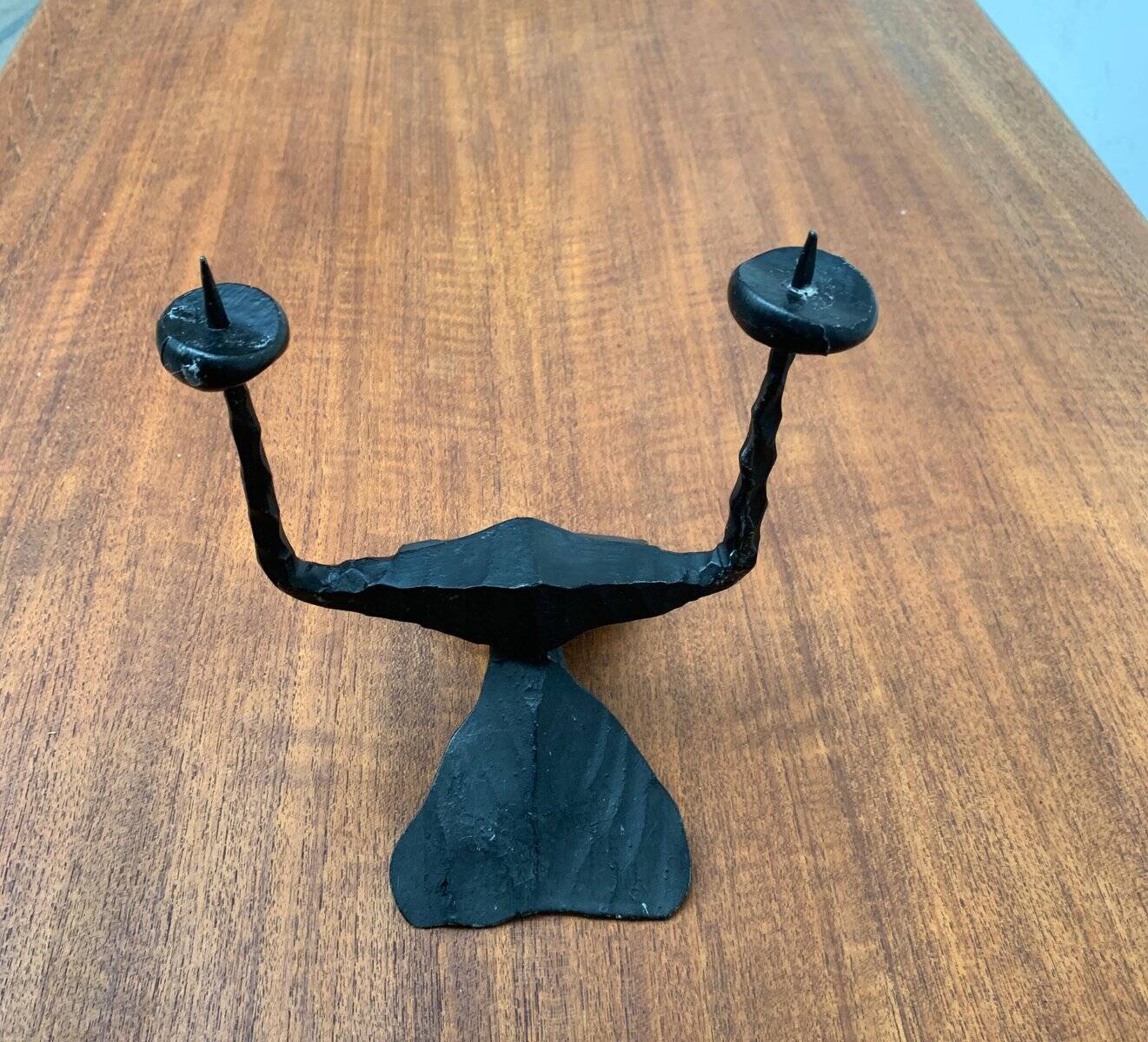 Brutalist wrought iron candlestick from the mid-century by David Palombo, 1960s.
