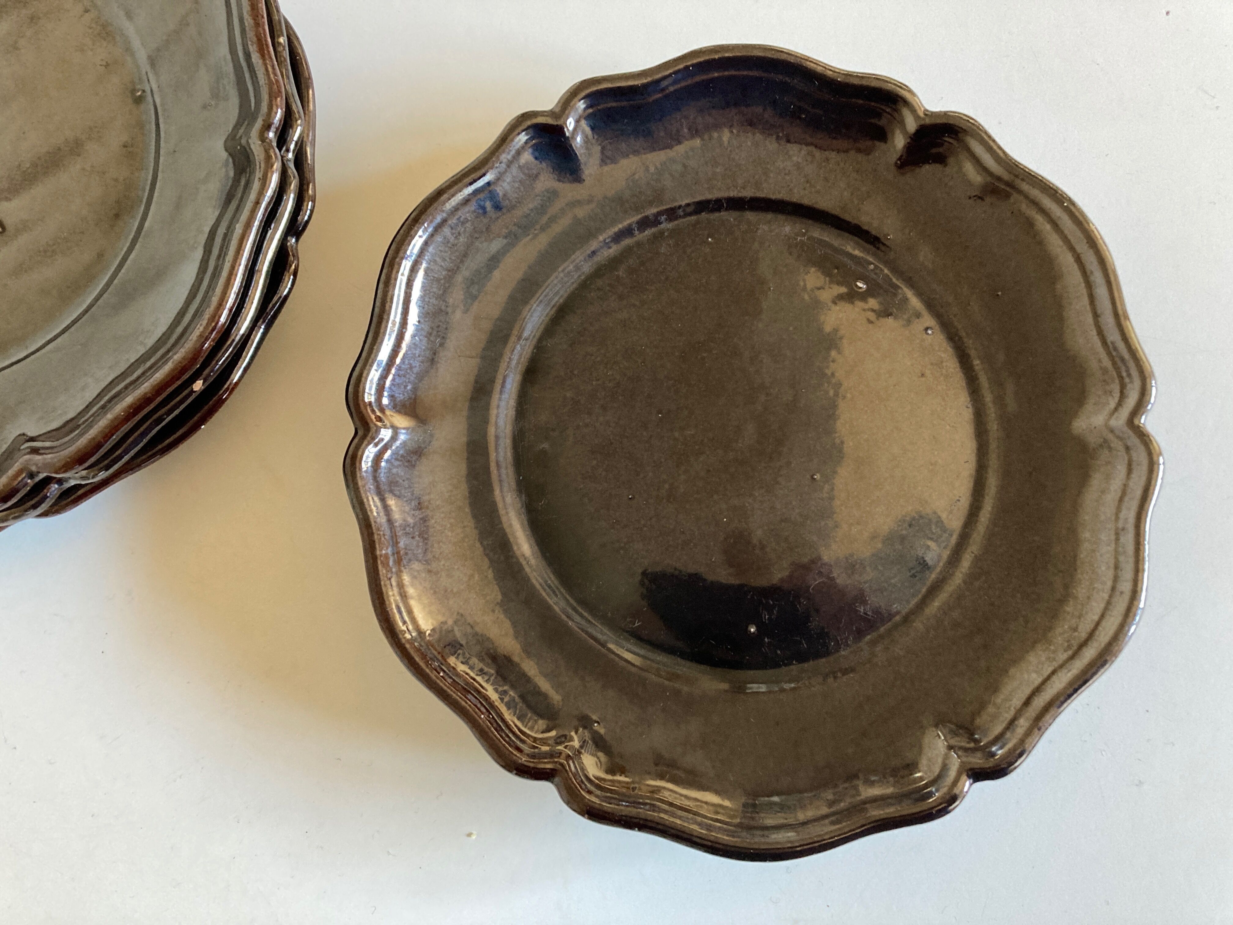Set of 5 plates with godrons in glazed earth from Biot 1970