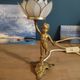 Bedside lamp angel left flower lotus mother-of-pearl base cast iron patinated brass
