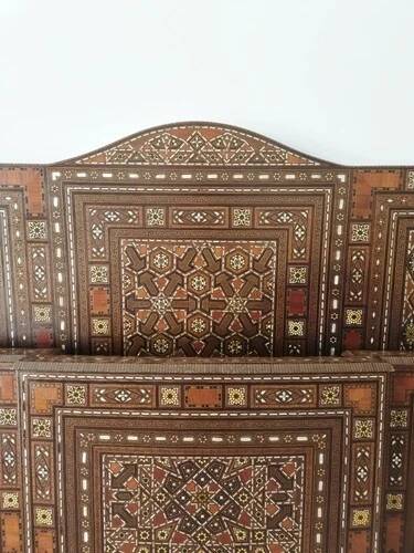 Antique Art Deco Bed Middle Eastern Damascene Inlaid Mother of Pearl Mosaic