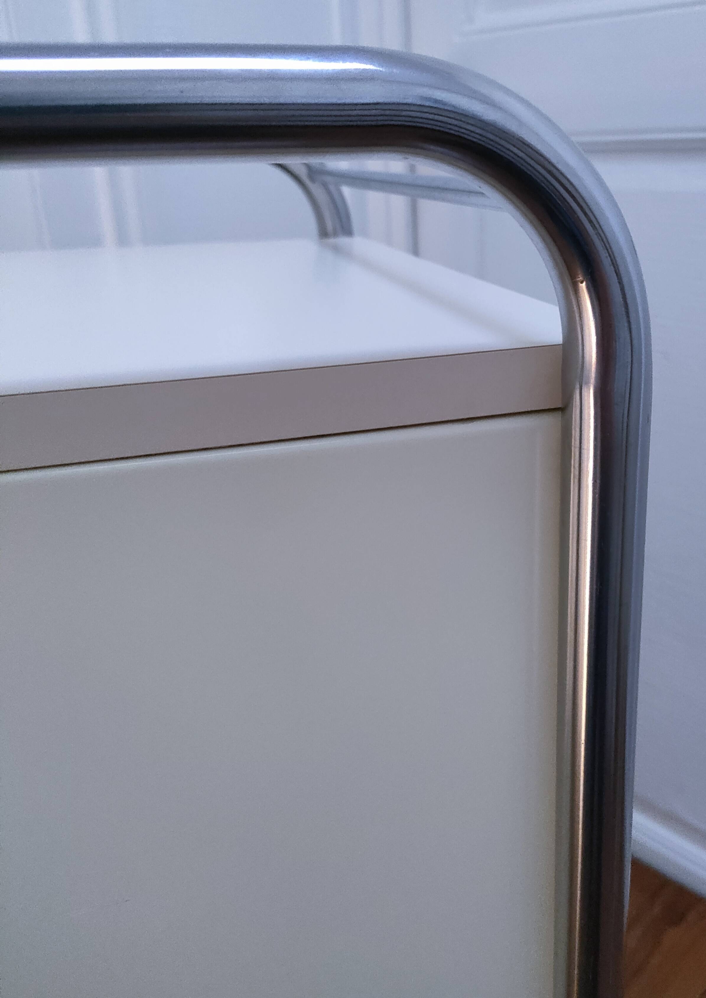 bedside table stainless steel lacquered metal 80s design