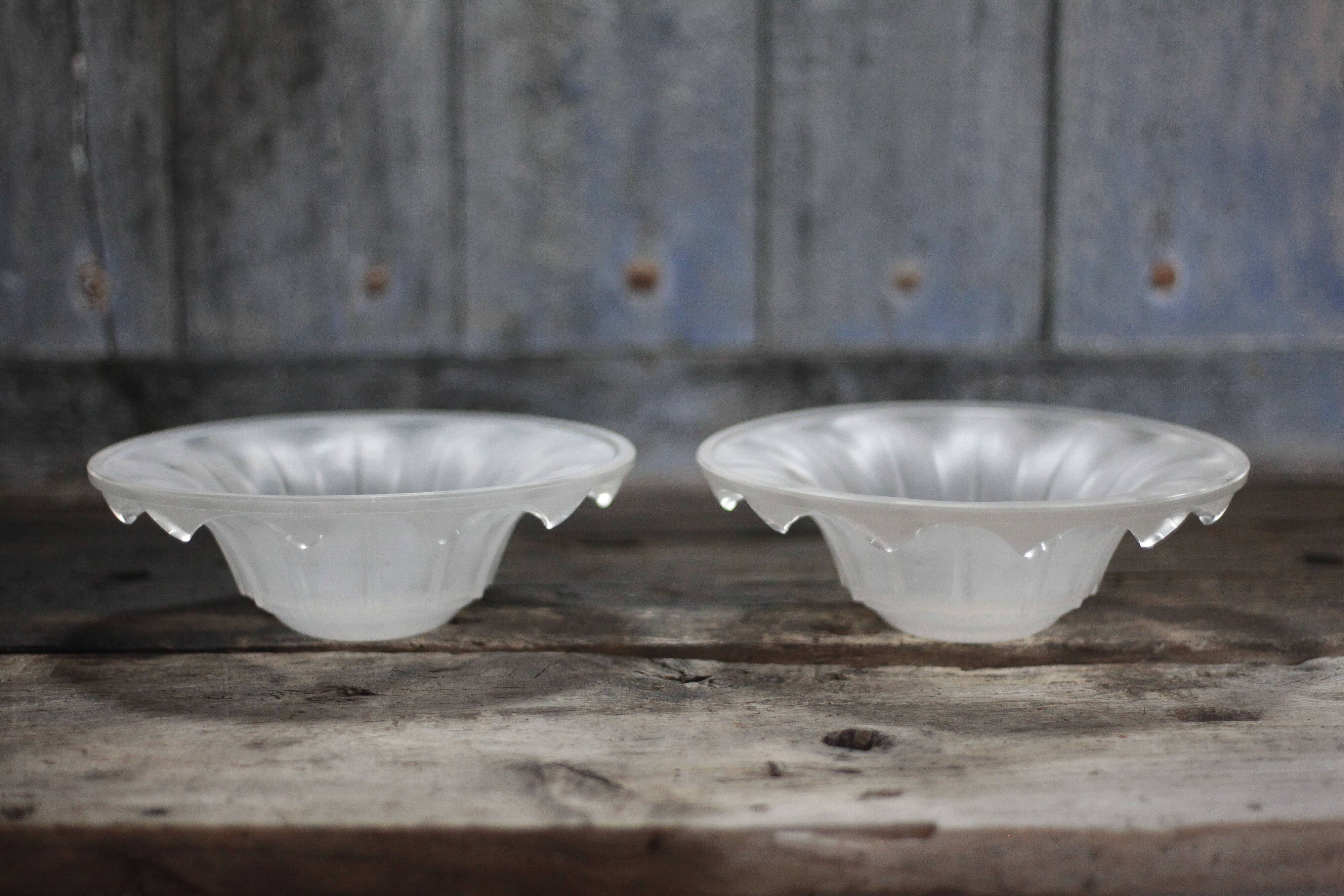 Pair of glass lampshades, glass bowl for suspension, globe for chandelier.