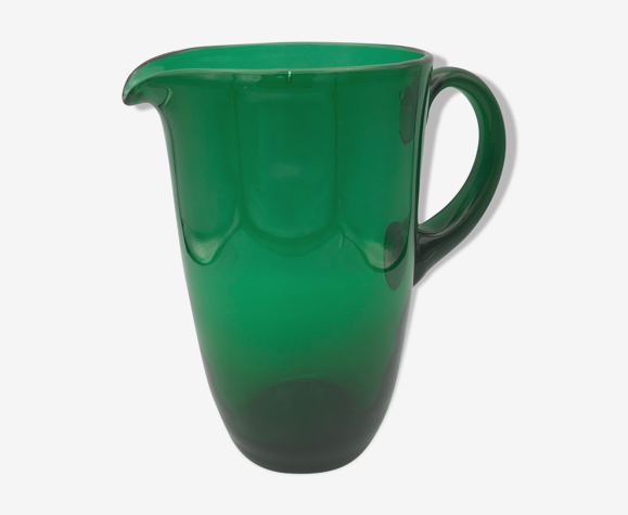 Pichet vintage en verre soufflé vert émeraude