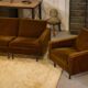 Ensemble canapé et 2 fauteuils en velours marron 1960’s