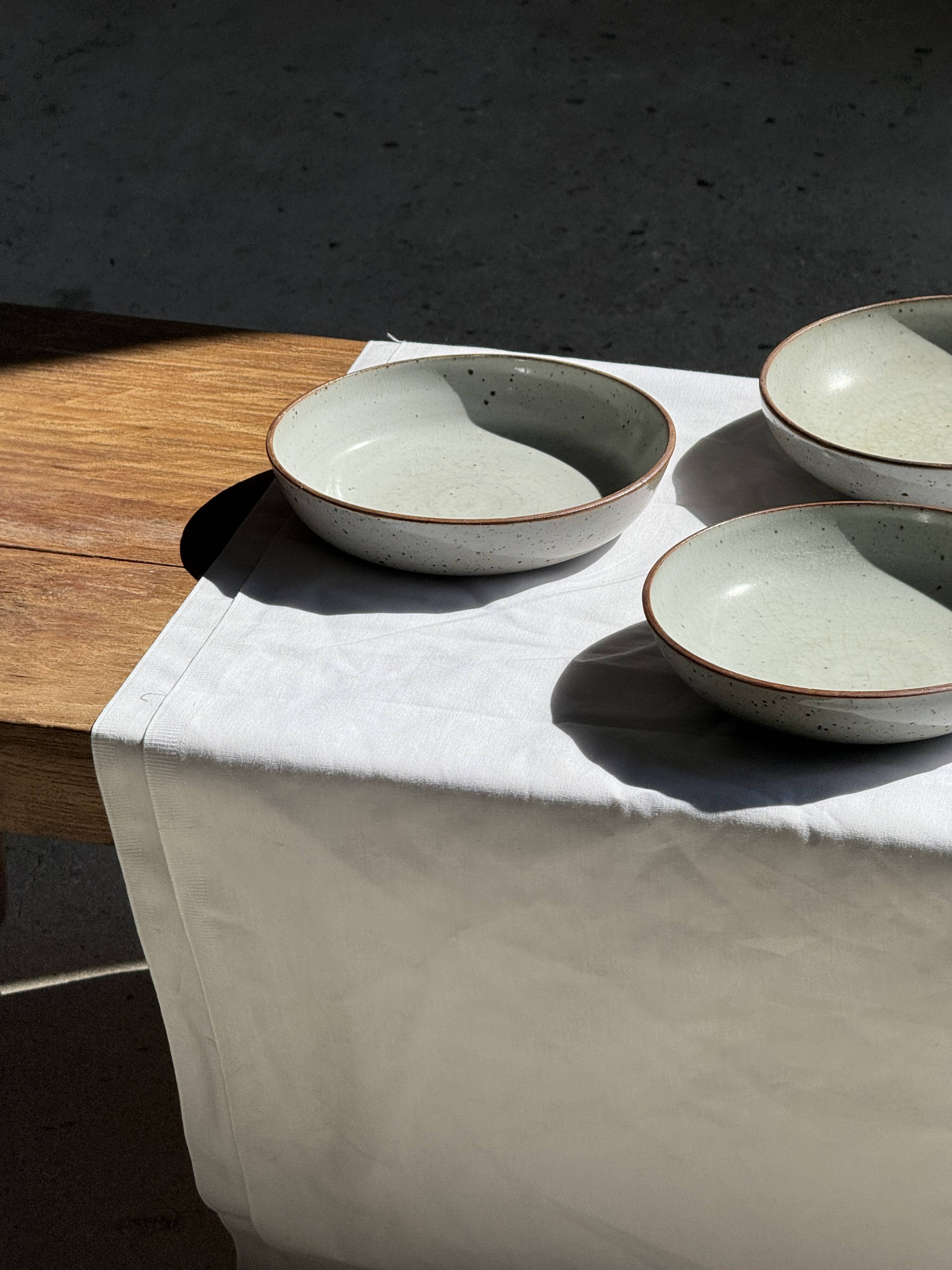 Set of 7 handmade grey glazed ceramic deep plates D18.5 H5.
