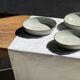 Set of 7 handmade grey glazed ceramic deep plates D18.5 H5.