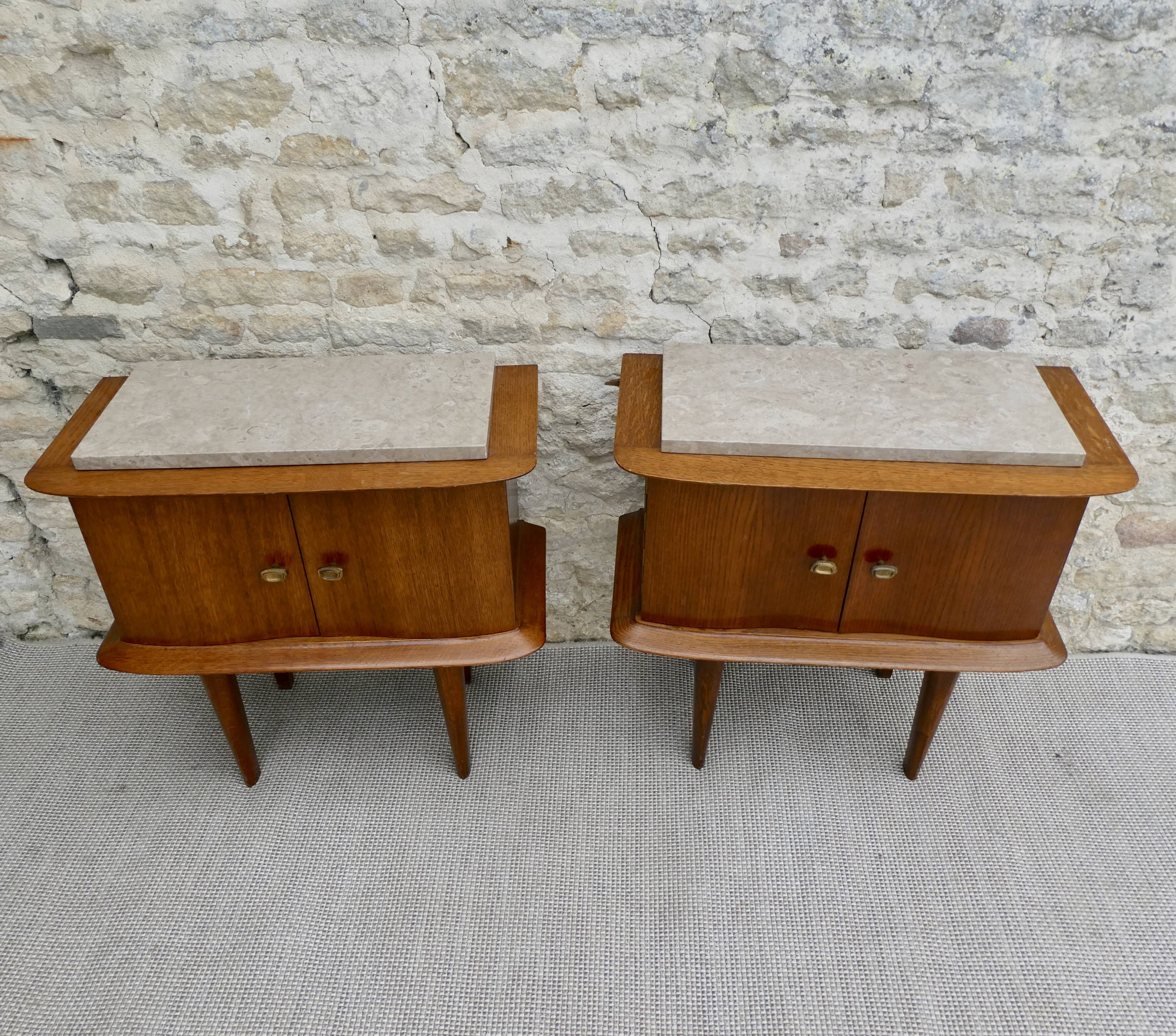 Pair of wooden and marble bedsides, 1960s