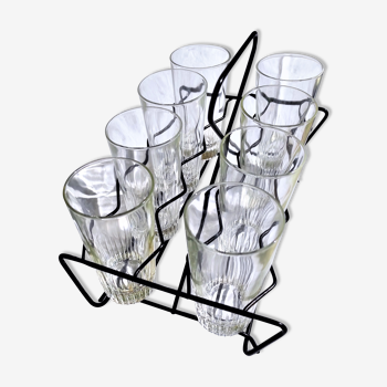 wire transport basket with its 8 VINTAGE glasses