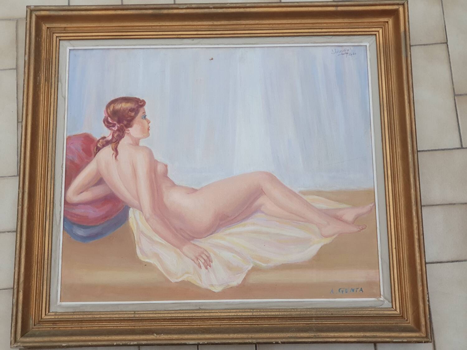 Nude woman painting