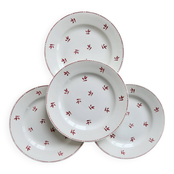4 assiettes à dessert vintage faïence motifs rouge