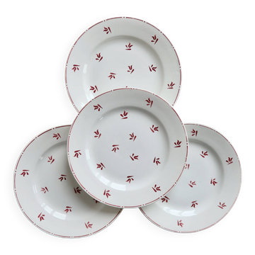 4 assiettes à dessert vintage faïence motifs rouge