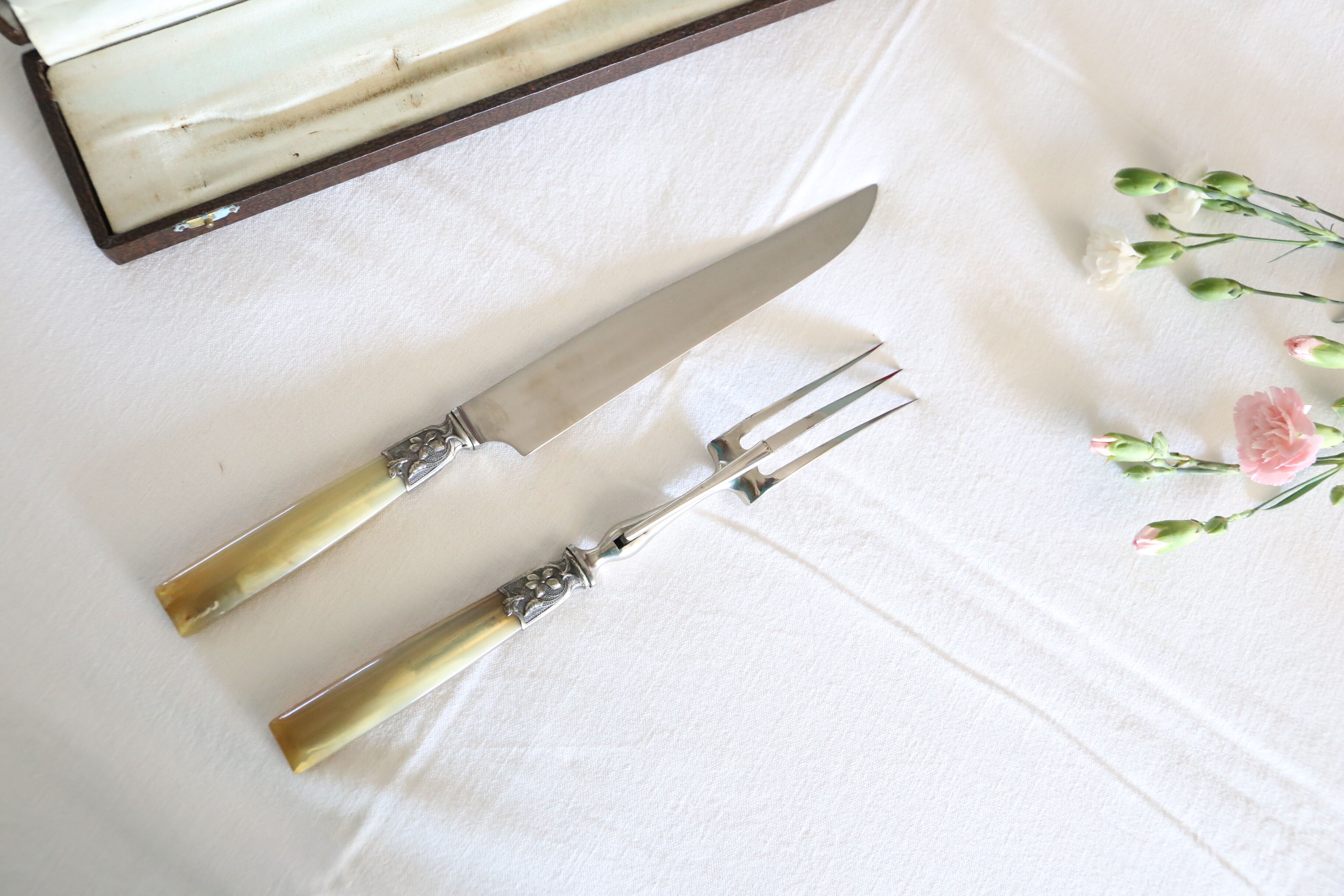 Set de couverts de service gravés initiales CR, en métal inoxydable, vintage
