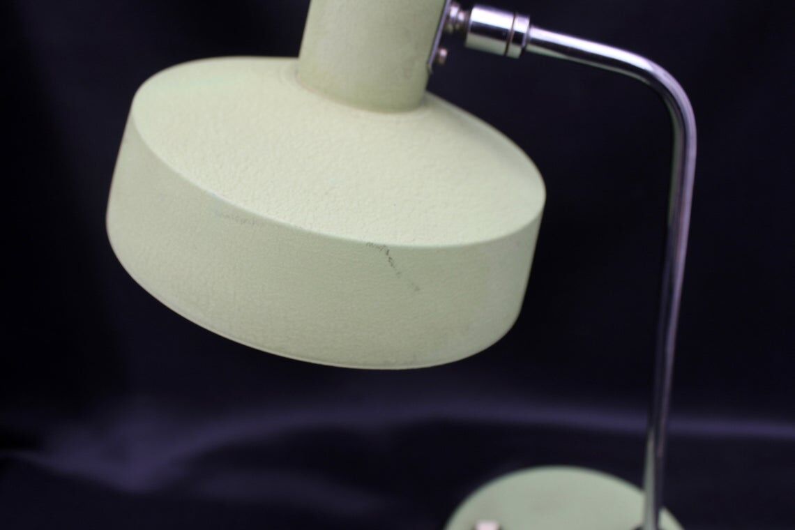 Vintage industrial table lamp, aluminum green shade and base, flexible shade and neck