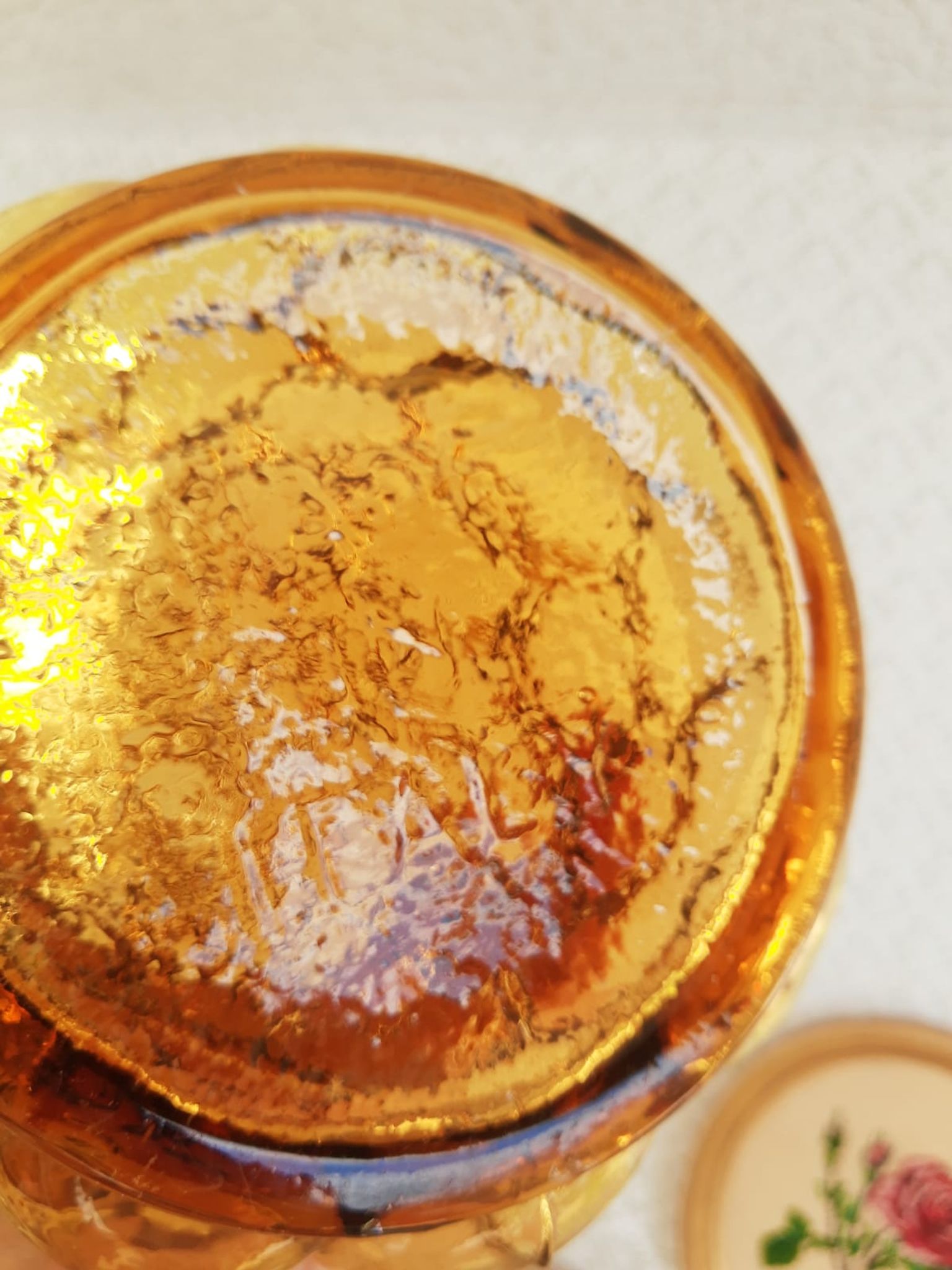 Italian decanter made of amber yellow empoli glass grape-shaped bubbles - vintage