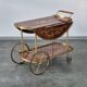 1970s drinks bar cart with side flaps in marquetry