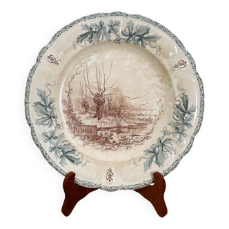 Assiette faïence 19e siècle, Choisy le roi « la mare »