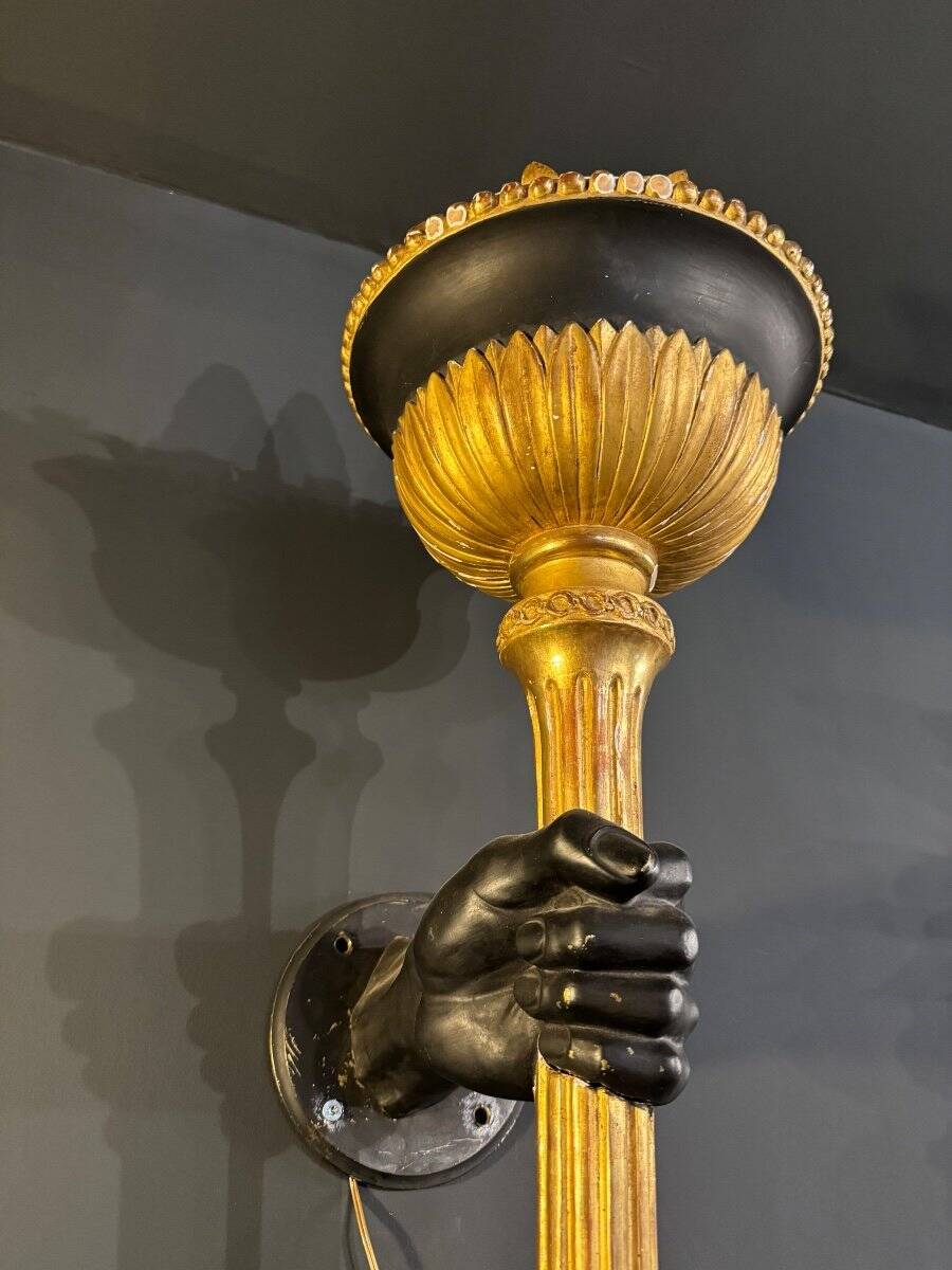 Pair of 19th Century Torchieres / Wall Lights in Gilded Wood and Bronze