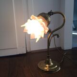 Old bedside lamp flower in art nouveau style glass paste