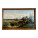 Vaches au pâturage, huile sur toile, tableau ancien