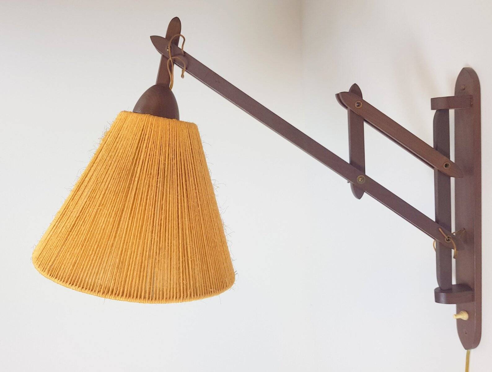 Scandinavian Teak and Hemp Scissors Wall Lamp by Ib Fabiansen for Fog & Mørup, 1950s