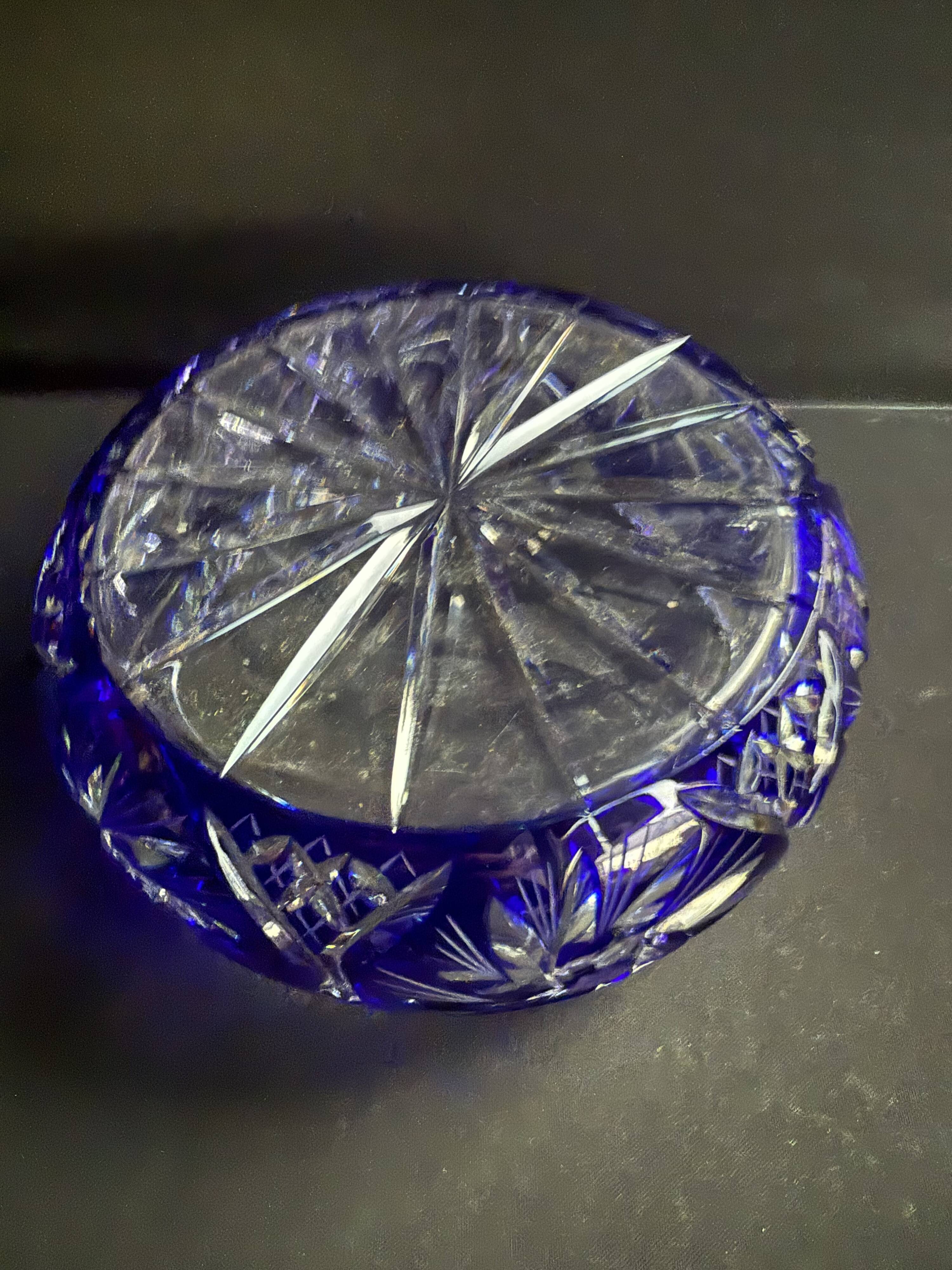 Cobalt blue cut crystal salad bowl – irena poland