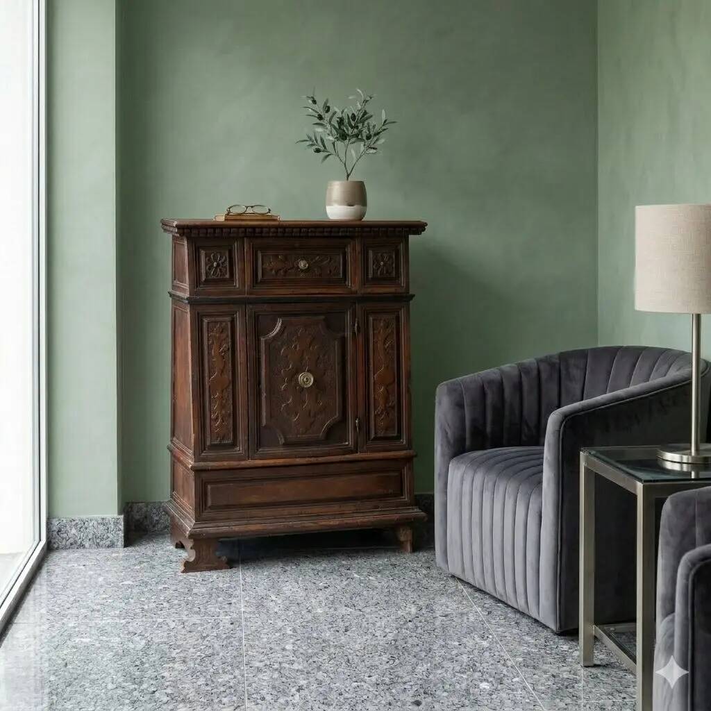 Antique baroque bedside table in walnut, Italy, early 18th century.