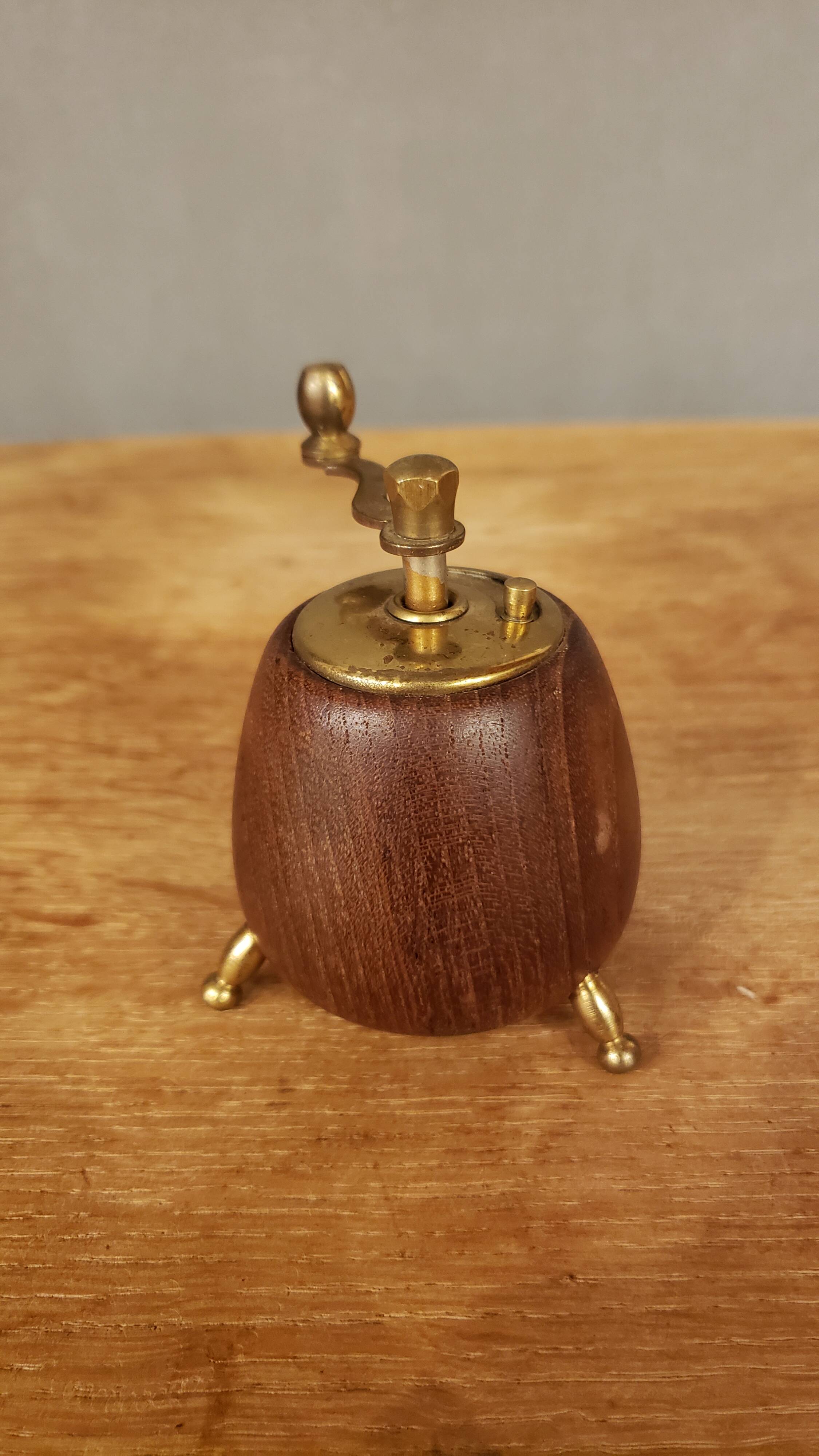 Wood and brass pepper mill Italy 1960