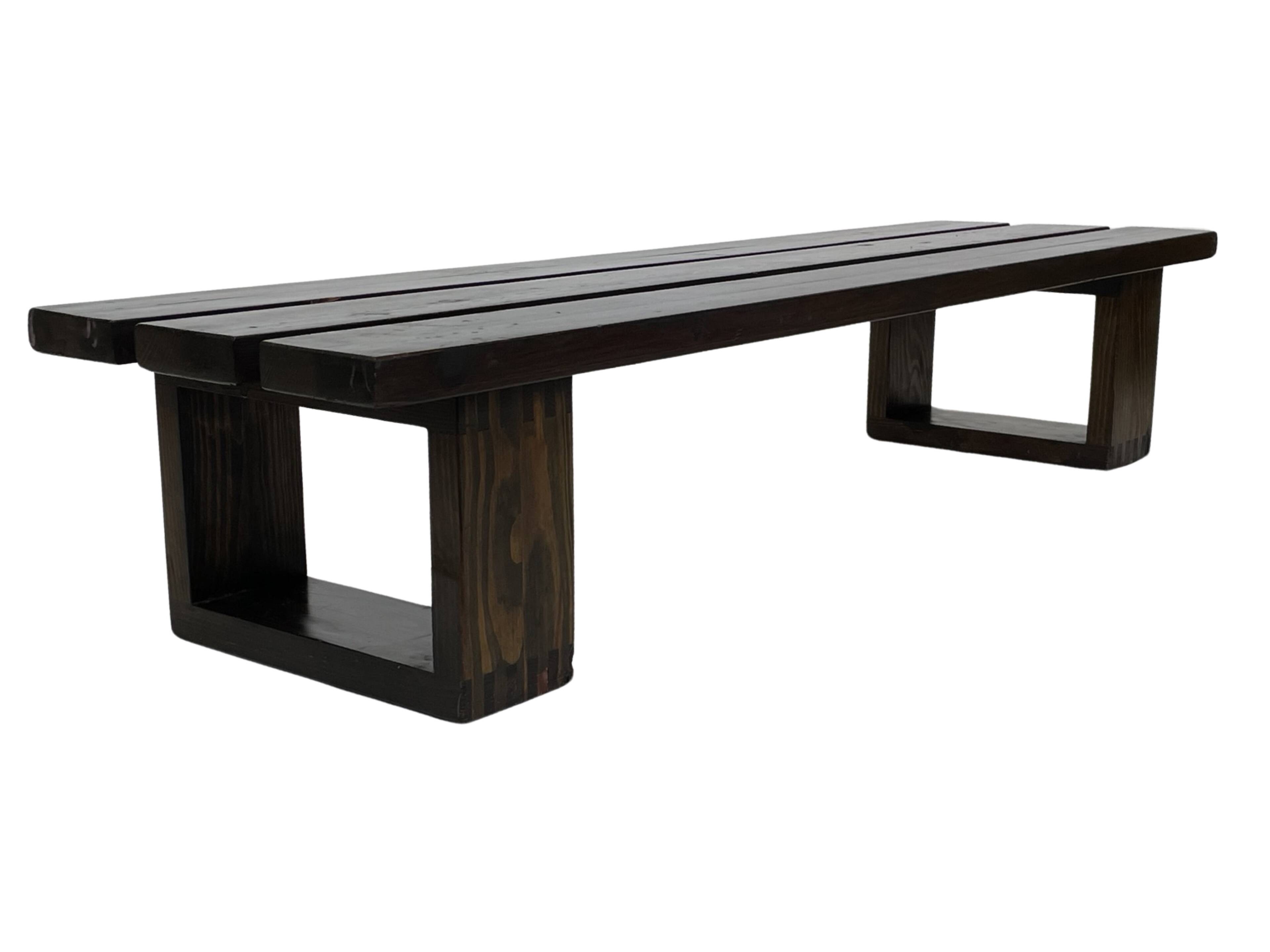 Minimalist vintage sofa design in wengé wood solid slatted bench