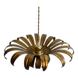 Ceiling lamp pendant in aged gilded metal palm leaf