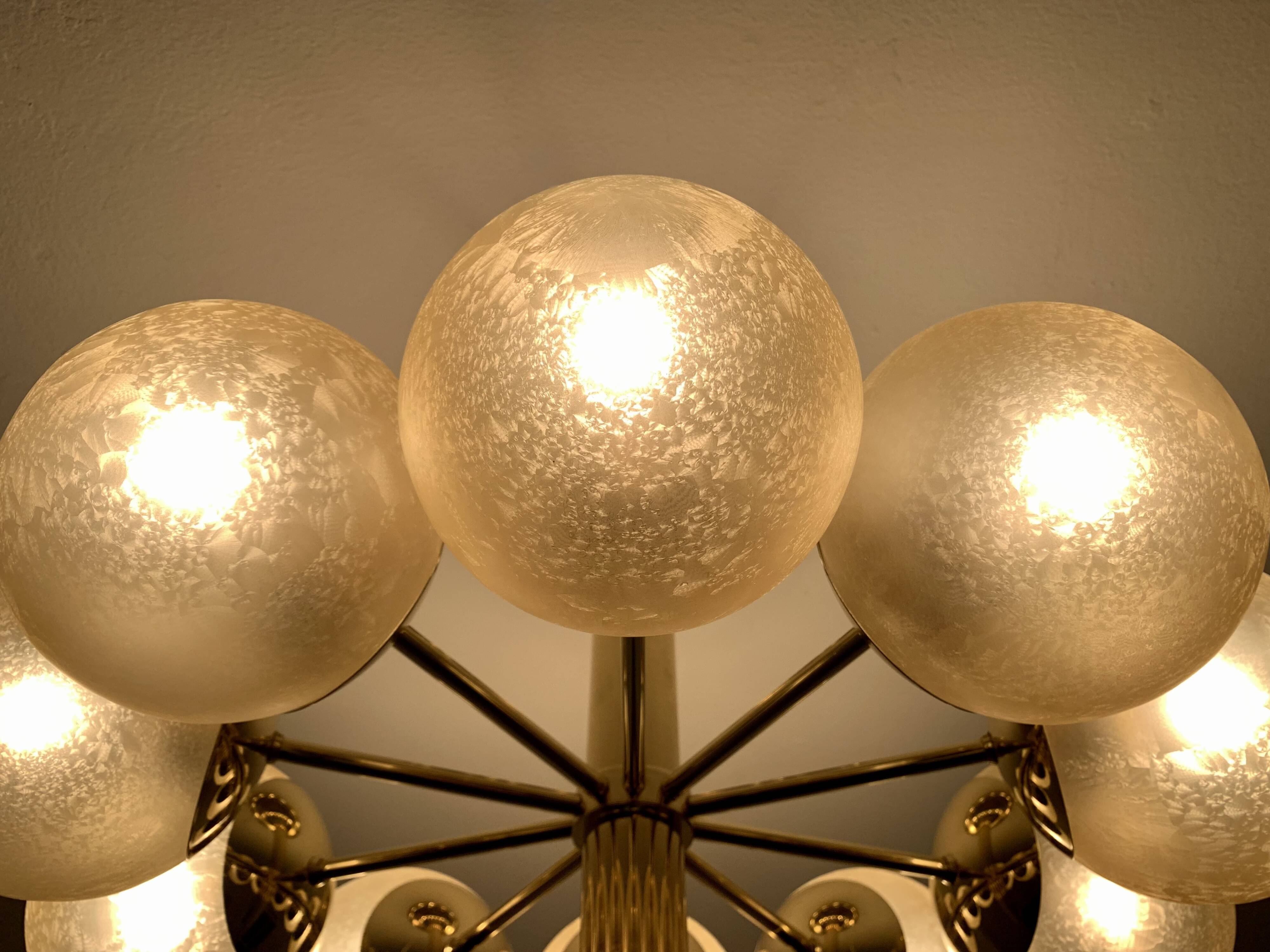 Large Brass Sputnik Flush Chandelier by Kaiser Leuchten