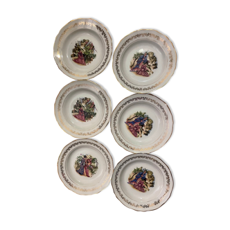 6 hollow plates porcelain limoges Japanese couple