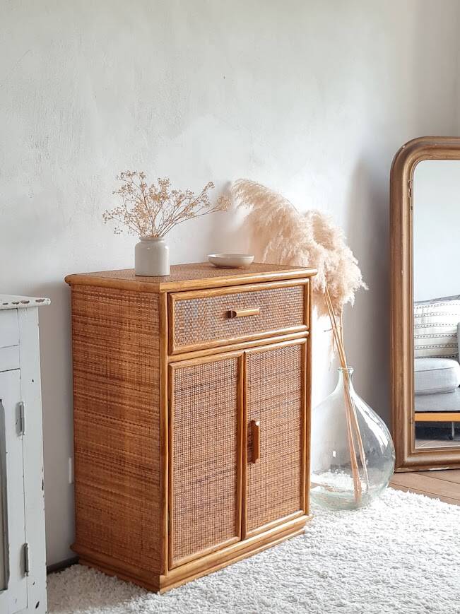 Vintage rattan sideboard from the 1970s.
