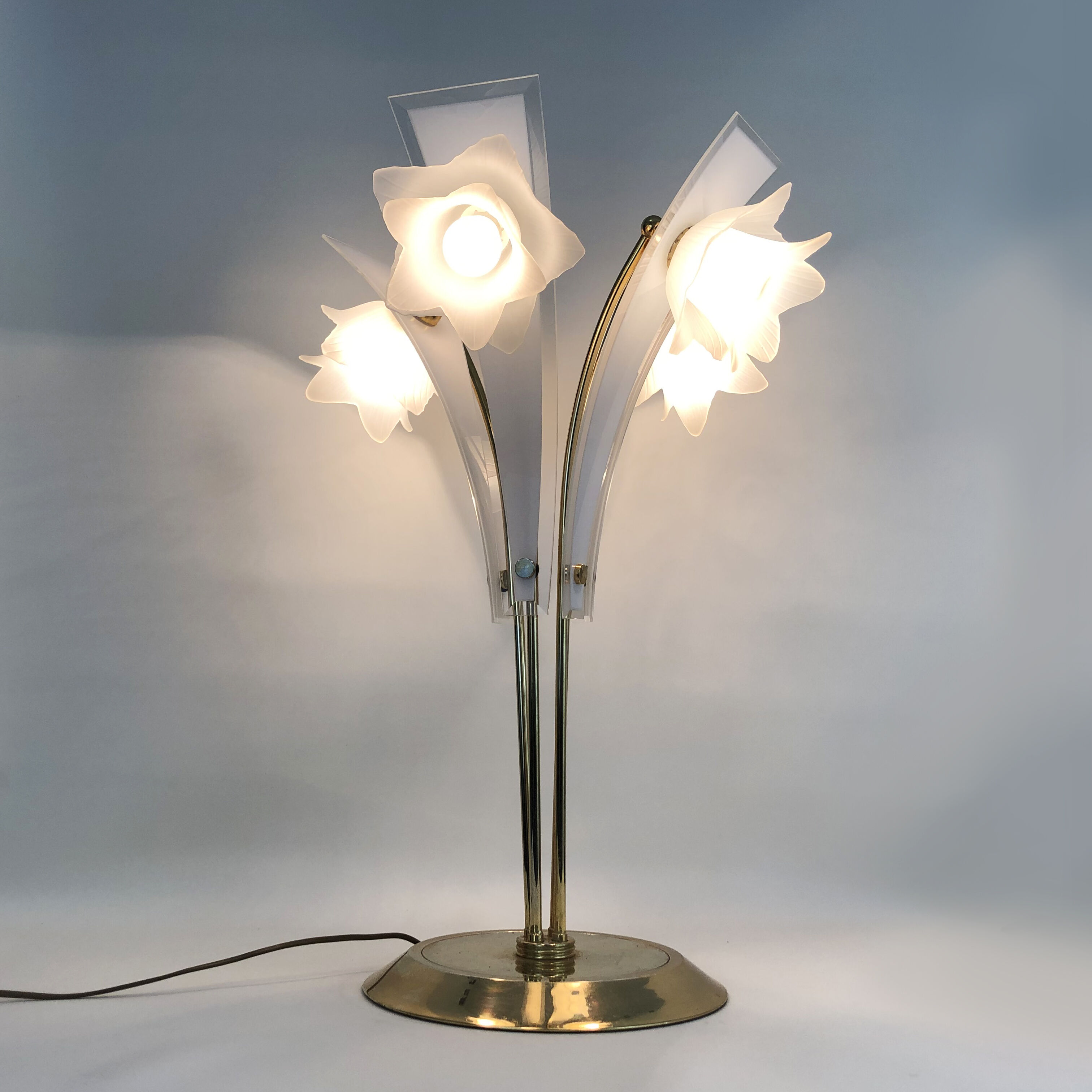 Italian floral glass 4-armed living room lamp 1970