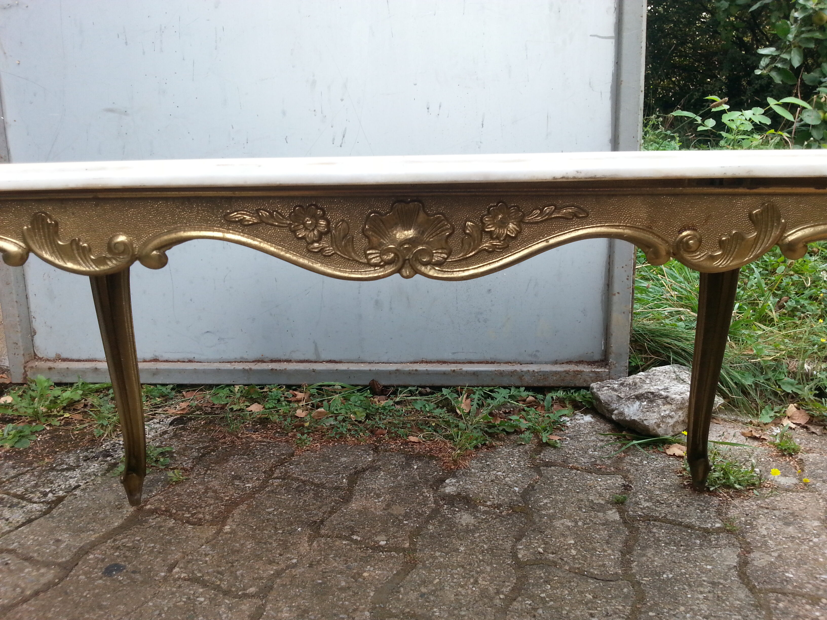 Coffee tanle brass and marble white 1960