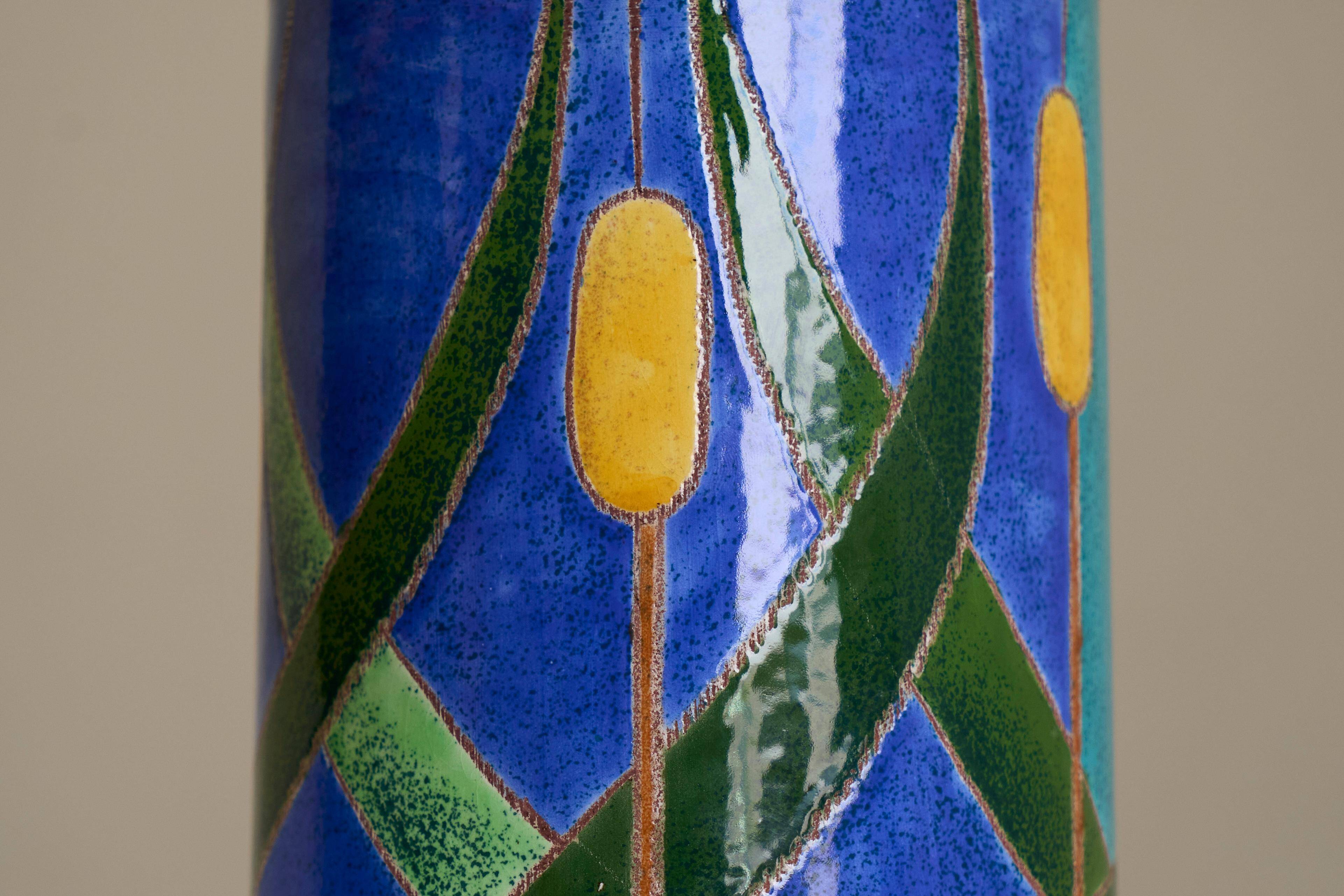 'Reed' table lamp in pottery and brass, mid-century style, 1960.