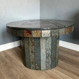 Brutalist Coffee Table – Stone Tile Rolling Table 1970s