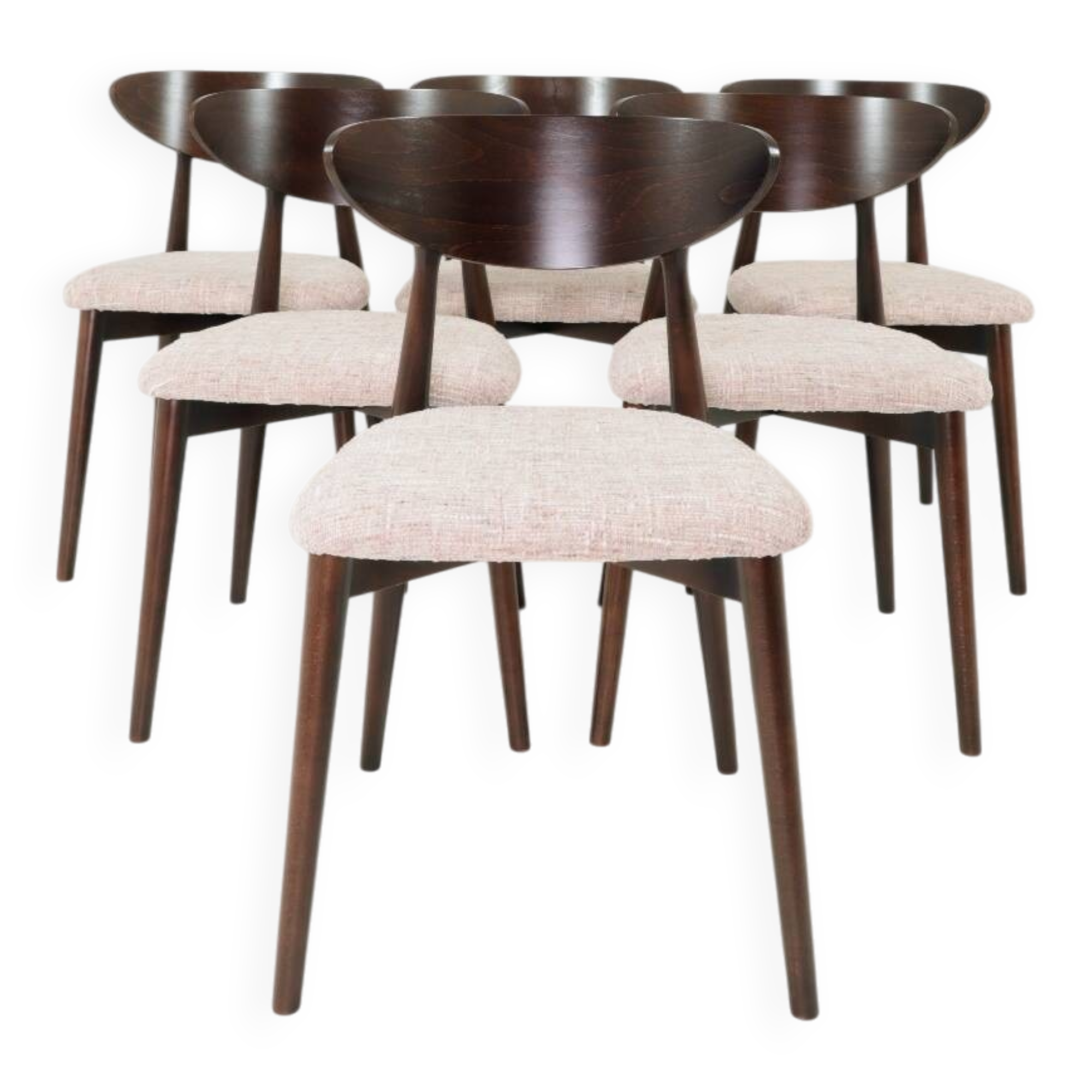 Pink Set of 6 dining chairs Scandinavian design, dark color wood 