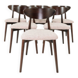 Pink Set of 6 dining chairs Scandinavian design, dark color wood 