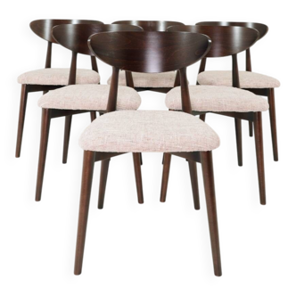 Pink Set of 6 dining chairs Scandinavian design, dark color wood 